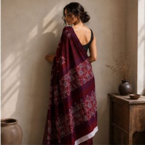 GOKULLISH Women's Viscose Khadi Silk Saree with Jacquard Floral Motifs, Satin Border & Running Blouse | Festive & Party Wear